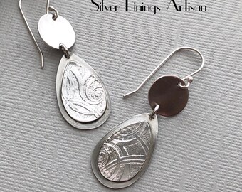 Sterling Silver, Tear Drop Earrings, Artisan Earrings, Boho Jewelry, Tribal Earrings, Textured, Hand Fabricated Earrings, Tear Drop