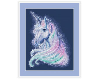 Watercolor unicorn cross stitch pattern, modern nursery baby counted cross stitch, instant download baby room decor