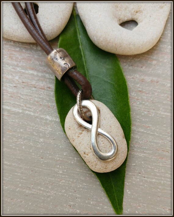 Mens Infinity Necklace, Hag Stone Necklace, Infinity Stone Necklace, Cameo Jewelry, Wiccan Jewelry, Protection Stone, Nature Symbol for Men