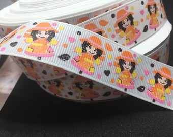 3 yards 7/8" Fall Autumn girl doll grosgrain ribbon