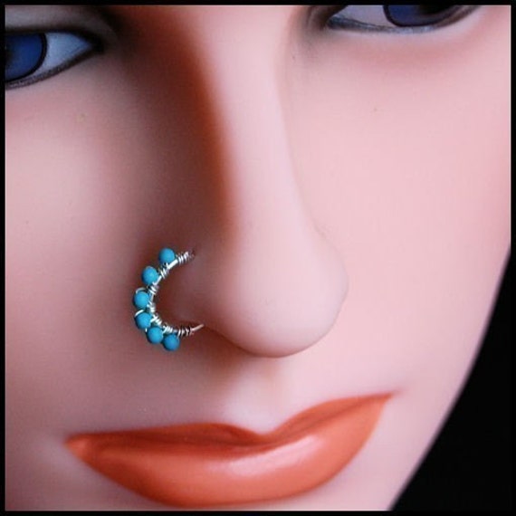 Turquoise and Sterling Catchless / Seamless Nose Ring