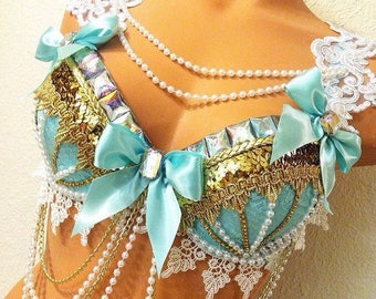 Made to Order! • Bows & Pearls Lolita Rave Bra • (made in any color!) rave bra • festival fashion • costumes • rave bras