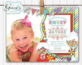 Candy Invitation, Sweet Shop Invitation, Candyland Invitation, Sweet Shoppe Invitation, Candy Birthday Invitation, Candy Land Invitation