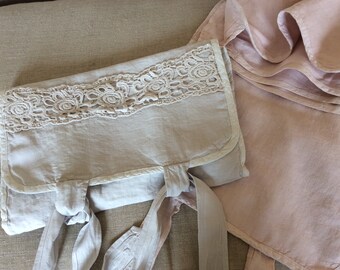 Clutch in lingerie bag lingerie compartments linen travel pouch