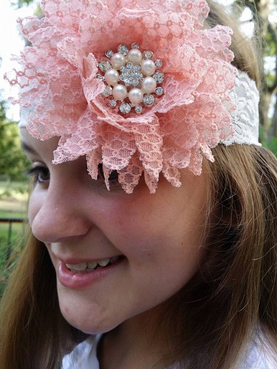 Peach Headband/Flower Girl Headband/Infant Headband/Baby