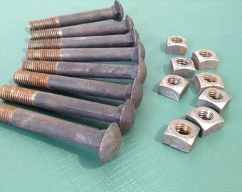 Vintage Bolts, Industrial Bolts, Carriage Bolts, Nuts and Bolts, Salvaged Hardware - Lot of 8 - 5" Bolts with Nuts