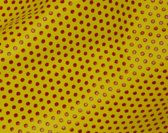 Leather 12"x12" Small RED Polka Dots on CANARY Yellow DIVINE top grain Cowhide 4 dots per inch 2-2.5 oz / 0.8-1 mm PeggySueAlso™ E3090-13