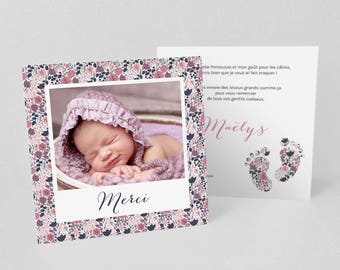 Tiny toes birth/baptism thank you card, printed by walking liberty purple/pink - model m