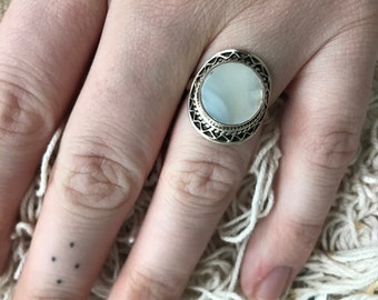 Sterling silver ring with pearl size 18
