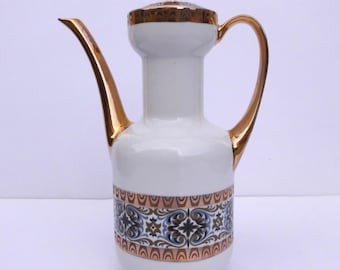 vintage coffee pot- ceramic coffee pot. Blue and gold