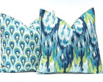 Decorative Throw Pillow Covers, Turquoise Pillow Covers, Burlap Pillows, Teal Pillows, Navy Lime Green, Throw Pillow, Cushion Covers