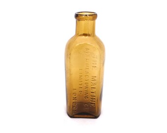 Vintage The Maltine Apothecary Bottle, Antique Chemist Bottle, Amber Pharmacy Bottle, Quack Medicine Bottle, London Glass Bottle