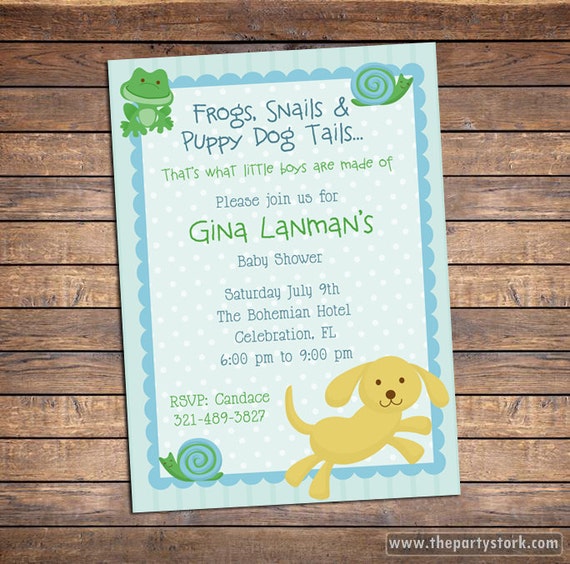 Frogs And Snails And Puppy Dog Tails Baby Shower Invitation Frogs And Snails And Puppy Dog Tails Baby Shower Invitation
