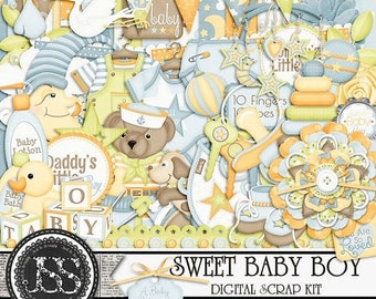 On Sale 50% Sweet Baby Boy Digital Scrapbook Kit for Digital Scrapbooking and Paper Crafting