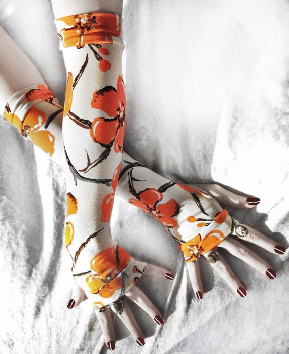 Orange Blossom Arm Warmers Cream Sumi Style Floral