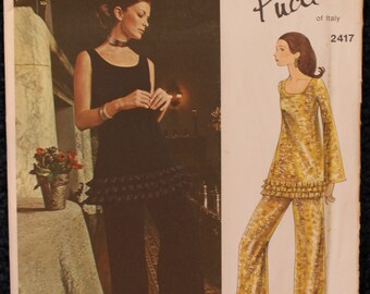 Rare UNCUT Emilio Pucci Sewing Pattern - Vogue Pattern 2417 - vintage 1970s Vogue Couturier Design - top and pants