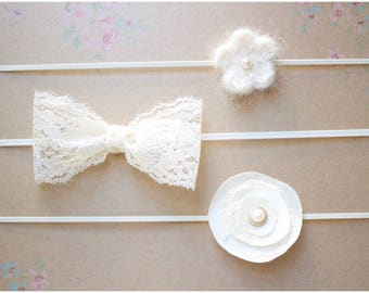 Baby girl ivory/cream headband set