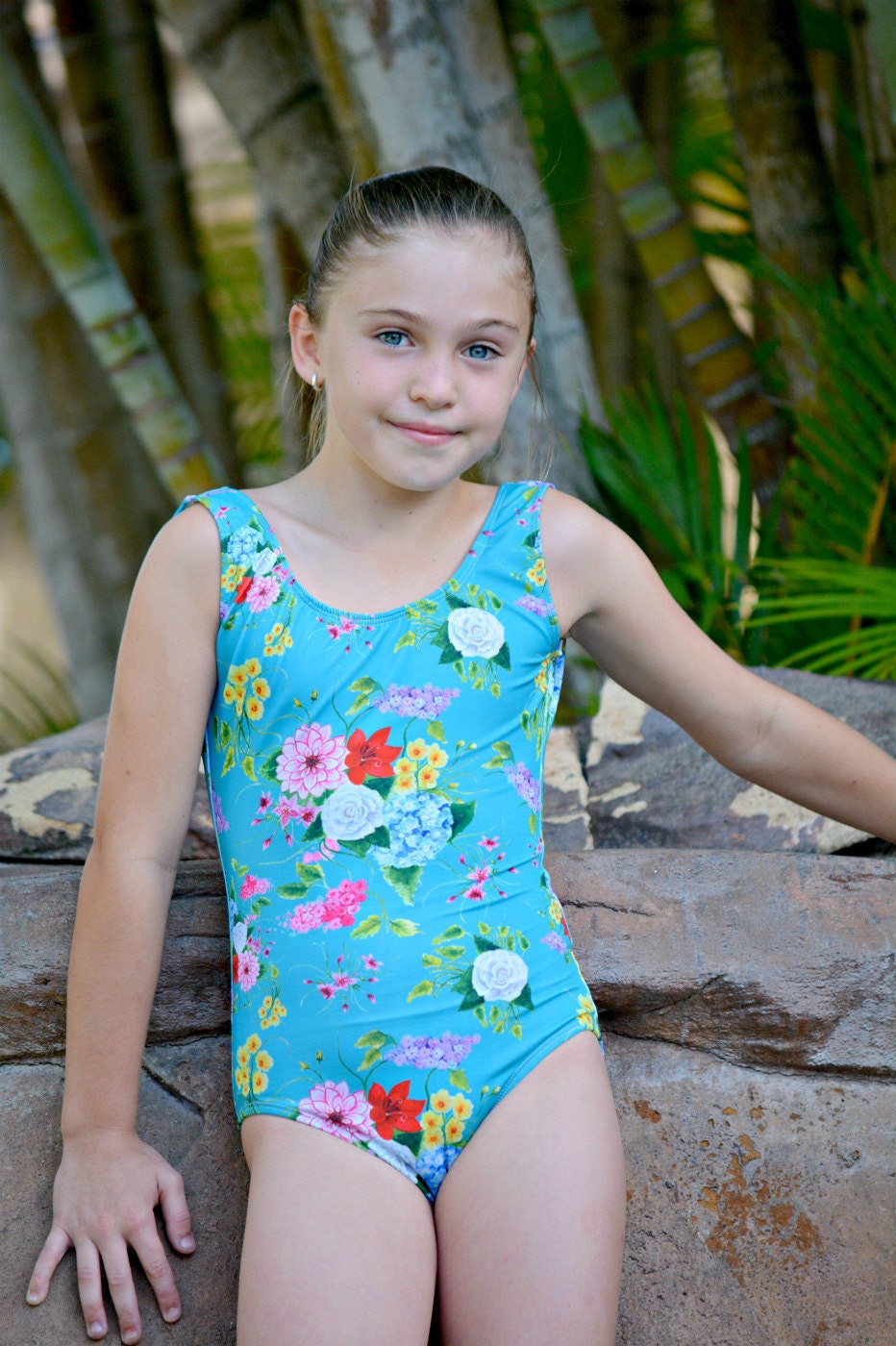 Floral Bouquet One Piece Swimwear Girls Size 8 12 Tween