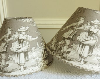 A French country TOILE DE JOUY Lampshade, Toile lampshade, French fabric, 14 x 20 cm / 5.5 x 7.8 ins for small lamp base taupe/gray