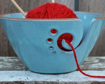 Light Blue Ceramic Yarn Bowl, Yarn Bowl, Knitting Bowl, Crochet Bowl, Yarn Bowl, Ready to Ship