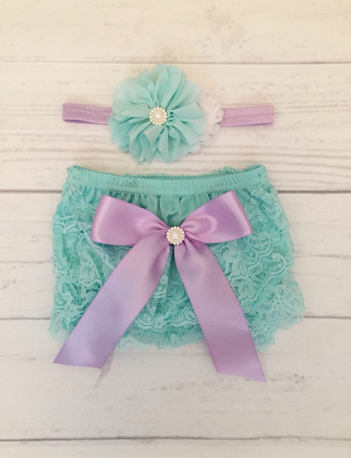 Baby Girl lace bloomer set Newborn lace bloomer set aqua and