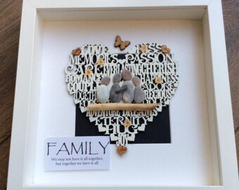 Pebble Art family, family gift, family of four, gift for him, gift for her, Christmas gift, birthday gift, mother's day gift, birthday gift
