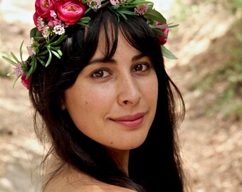 Flower Crown. Flower crown wedding. Green Flower Crown. Bridal Crown. Wedding crown. Pink Peonies Flower Crown. Flower crown adult.