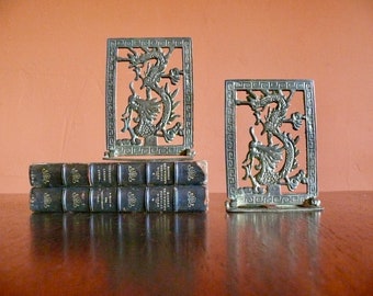 Brass Chinese Dragon Bookends, Folding Brass Bookends, Dragon Doorstop, Chinese New Year Dragon, East Asian Mythology, Library Office Decor