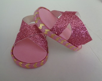 pink sparkle 18" Doll Sandals-Shown on my american girl doll