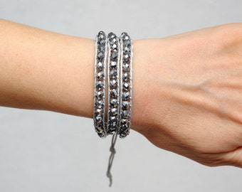 Beaded Wrap Bracelet Statement bracelet Crystal Bracelet Crystal jewelry womens gift for wife gift|for|her Gray Bracelet Layered bracelet