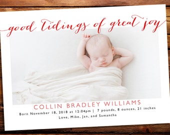 Good Tidings of Great Joy - Holiday Photo Card Birth Announcement - Christmas Birth Announcement - Religious Baby Christmas Card