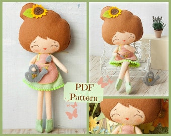 PDF pattern. Florist doll. Plush Doll Pattern, Softie Pattern, Soft felt Toy Pattern.