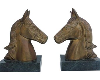 Vintage Brass Horses Bookends A Pair.