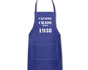 80th Birthday, 80th Birthday Gift Ideas - Unique Apron - Causing Chaos Since 1938 Apron Gift - Memorable Birthday Gifts