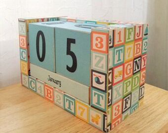 Perpetual Wooden Block Calendar - Letter Alphabet Blocks Toys - Boy Gift - Shower Gift - Gifts for 20 - Ready to Ship