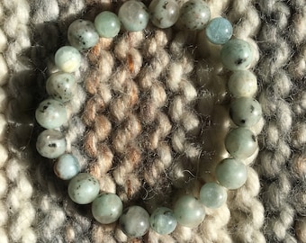 Aquamarine and Sesame Jasper Beaded Stretch Bracelet
