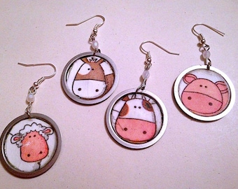 Recycled floppy disk earrings with animals