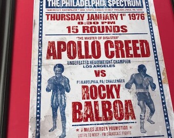 Rocky Balboa vs Apollo Creed Fictional Boxing Poster - Retro Faux Distressed - Philadelphia Spectrum, Bicentennial 1976