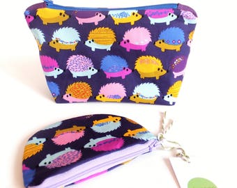 Hedgehog fan, Gift for hedgehog lover, make up bag, coin purse bag, Co-Worker gift set, UK Seller Only