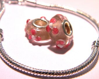 bead charm European - Murano-15 x 10 mm - pink-F196 glass