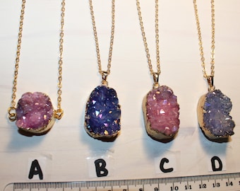 Pink Druzy Necklace. Purple Druzy Geode Necklace. Druzy Jewelry. Stone Necklace. Gold Necklace. Chunky Necklace.