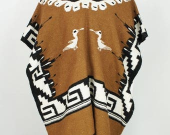 Vintage Ethnic Folk Wool Poncho all Size