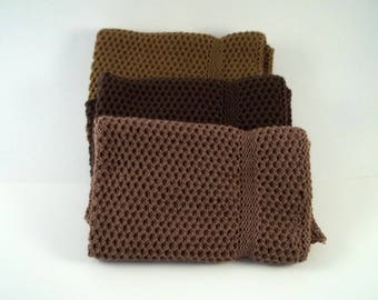 Dishcloths Knit in Cotton in Mission Oak, Acorn and Brown, Knit Wash Cloths, Cotton Washcloth, Cotton Dishcloth