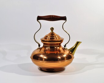 Italian Bongusto Copper Tea Pot Brass Spout Rosewood Handle Copper Kettle/Copper Cottage Chic/Farmhouse Decor,French/Italian copper kitchen