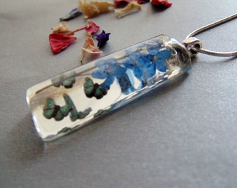 Forget Me Not Butterfly Necklace, Pressed Flower Pendant, Real Flower Jewelry, Christmas Gift, Gift for Her
