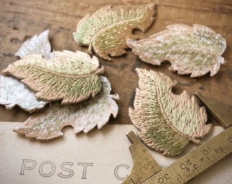 Embroidered Leaf Applique | Green Leaf Applique | Embroidered Leaf Patch | Leaf Iron On | Fall Leaf Patch | Iron On Patch | (6pcs) A39