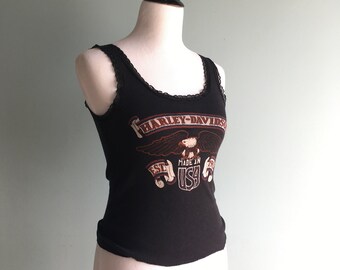 70s/80s Harley Davidson Tank Top//Lace Trim//Kansas City/Independence, MO