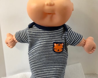 Cabbage Patch BOY NEWBORN 12 inch Doll Clothes, Cute "Blue/Gray Stripes with TIGER Pocket" Nightshirt, 12 inch CPKKids Newborn Doll Clothes