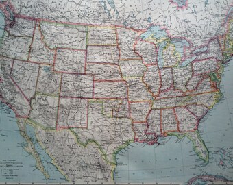 1903 UNITED STATES Large Original Antique Map, 15.5 x 20.5 inches, Harmsworth map