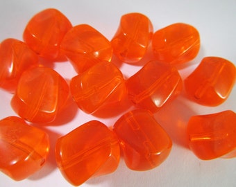 16 Vintage 14x11mm Neon Orange Transparent Lucite Twist Beads Bd829